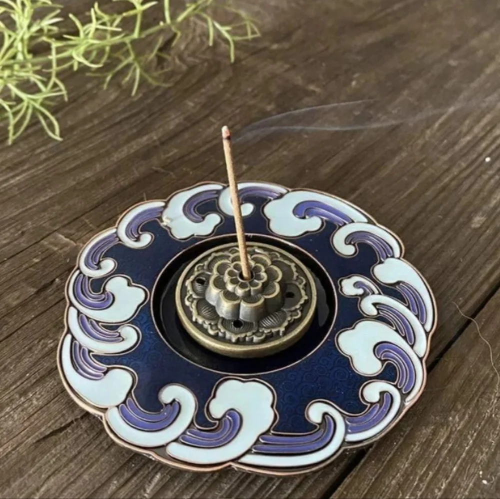 Enameled Copper Incense Stick Holder Japanese Big Wave Design